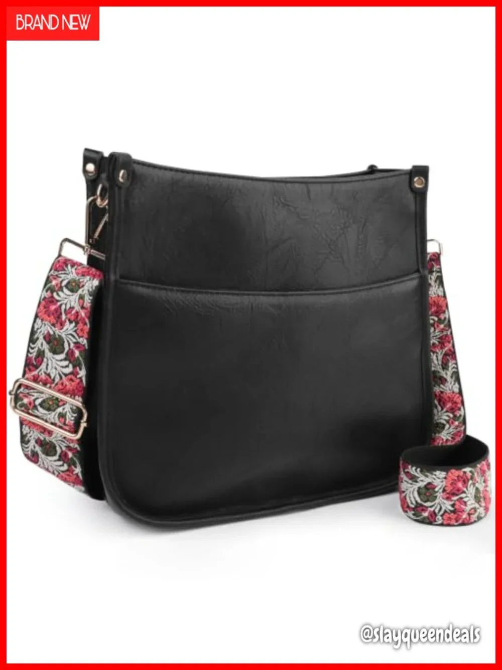 Viva Terry Wide Guitar Strap Multi-Pocket Hobo Bag Faux Leather Crossbody